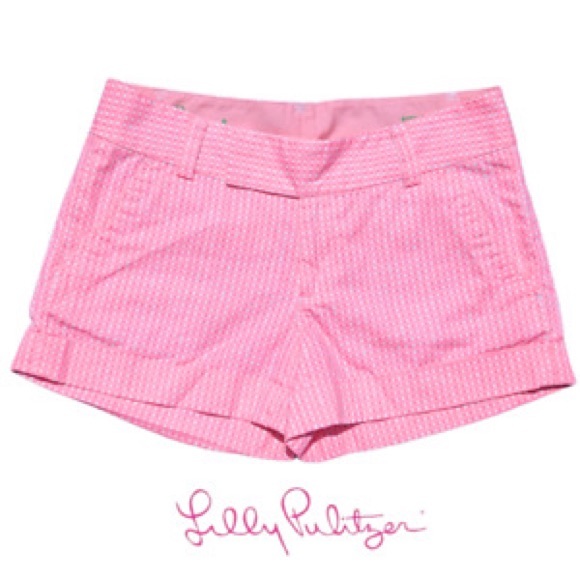 LILLY Pulitzer pink Checkard BARBIE Barclays shorts size 8 - Picture 1 of 11